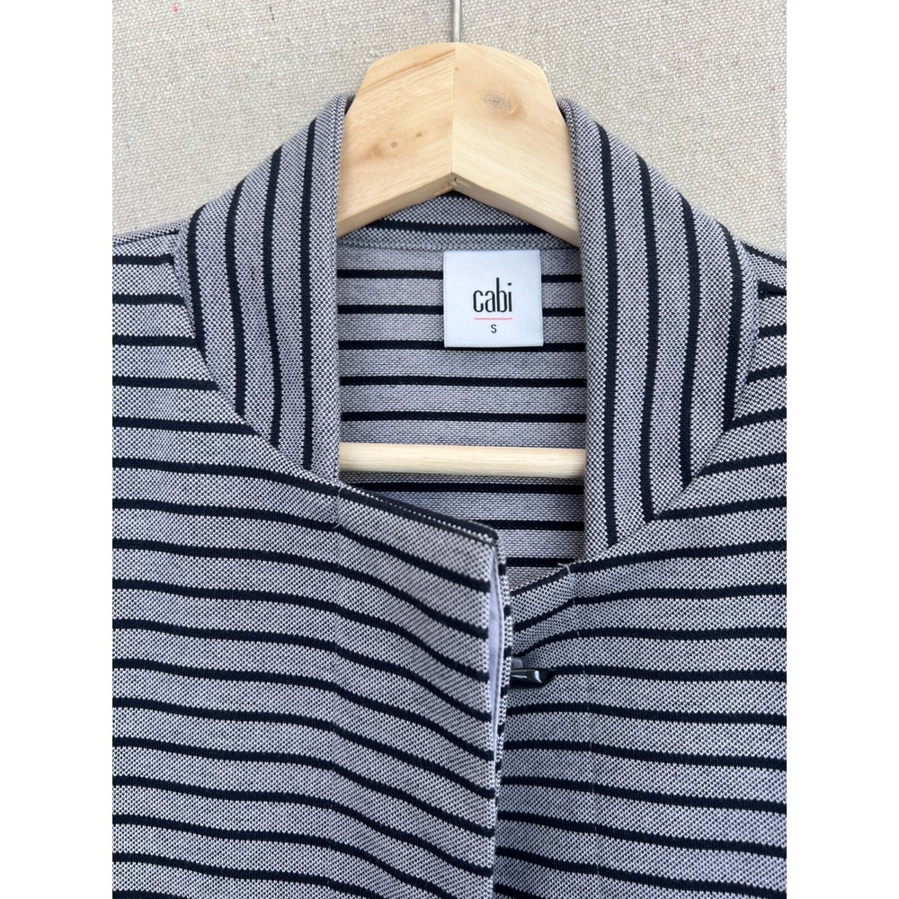 CAbi Women's Dappled Stripe Car Coat Jacket‎ Size Small Cotton Blend Navy Blue - Picture 4 of 12